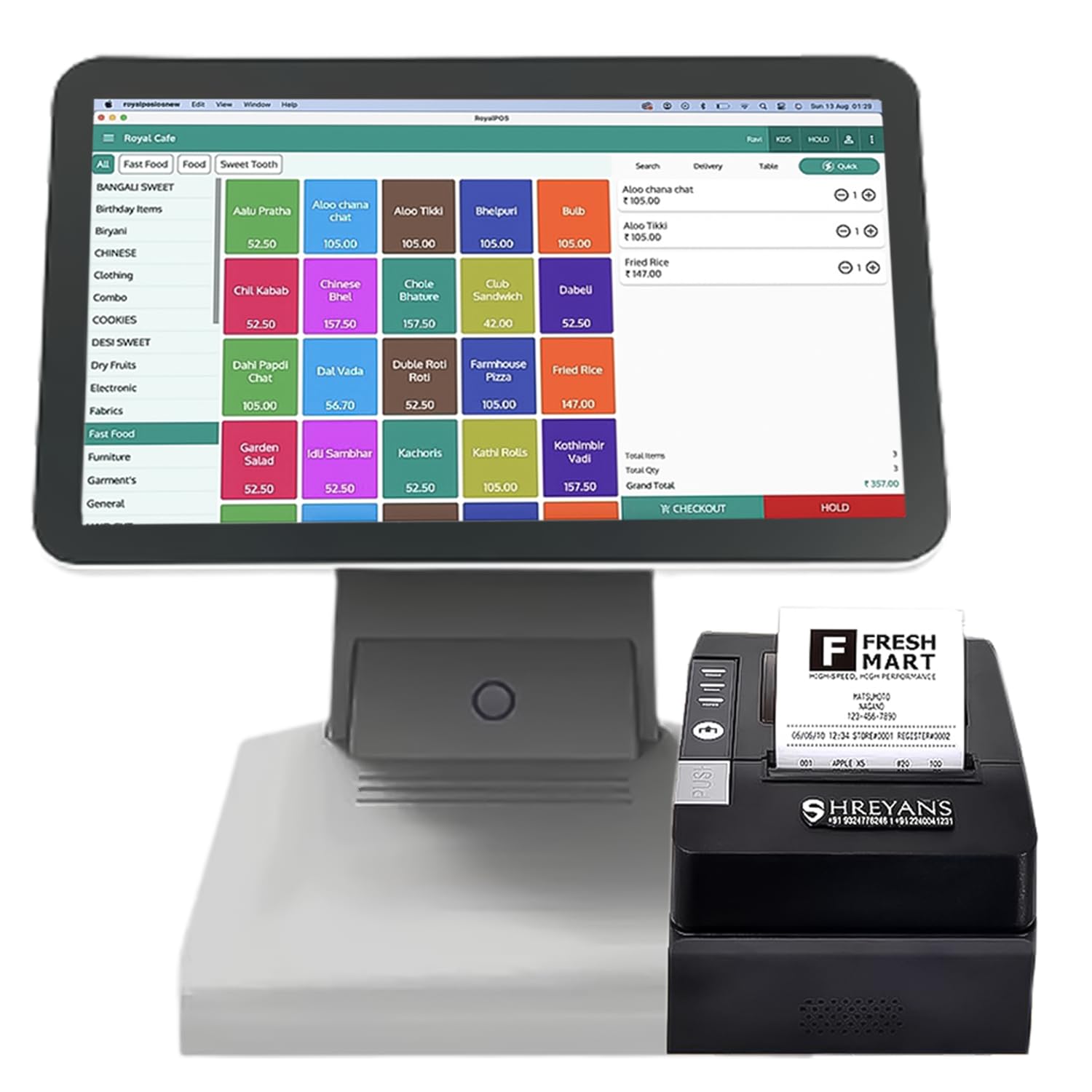 15.6 Inch POS Billing Machine for Restaurants & Retail - Fast Checkout, 80mm Auto-Cutter Printer & Free Premium Software (1-Year Warranty)