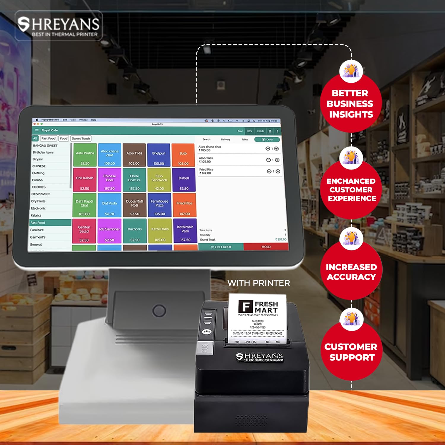 15.6 Inch POS Billing Machine for Restaurants & Retail - Fast Checkout, 80mm Auto-Cutter Printer & Free Premium Software (1-Year Warranty)