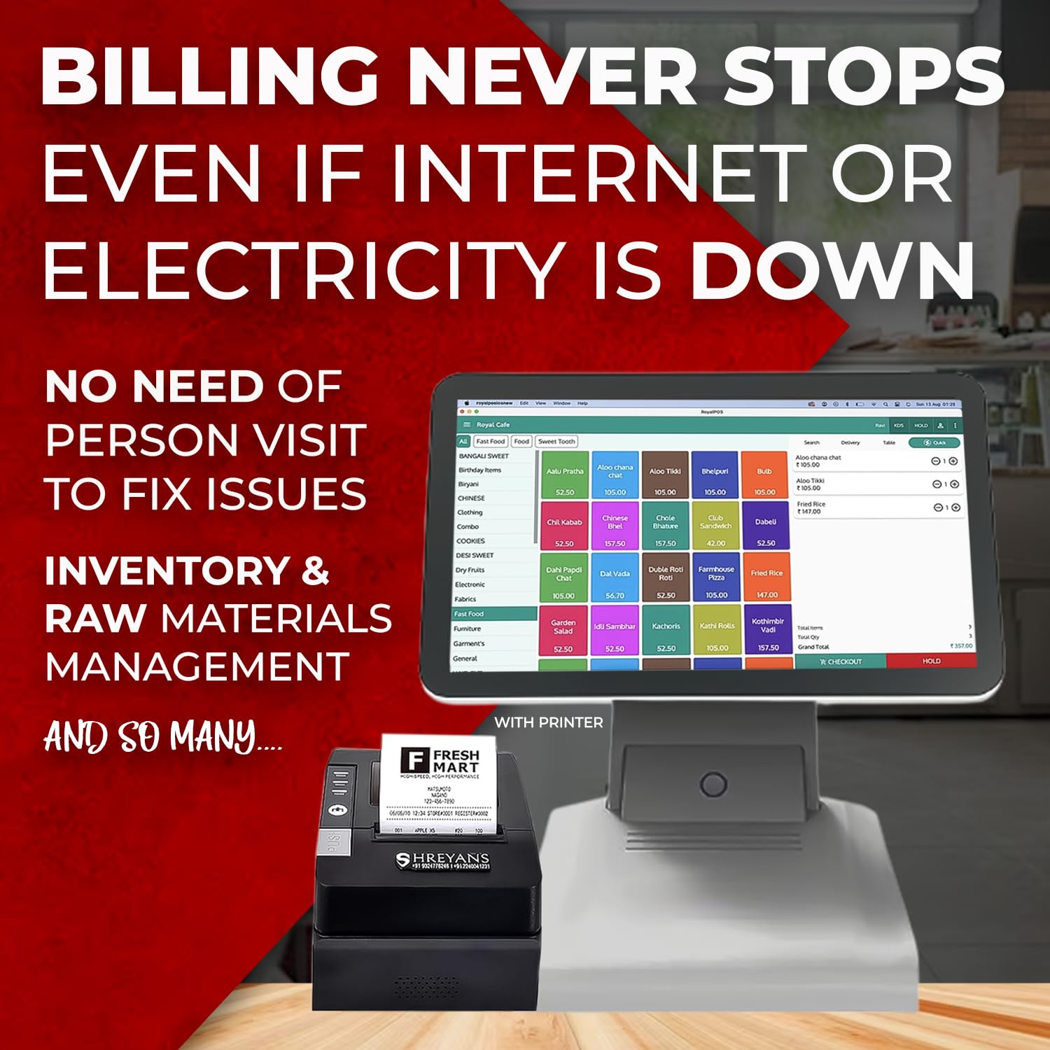 15.6 Inch POS Billing Machine for Restaurants & Retail - Fast Checkout, 80mm Auto-Cutter Printer & Free Premium Software (1-Year Warranty)